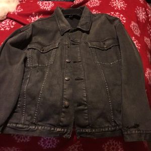 Grey jean jacket with a colorful back piece!